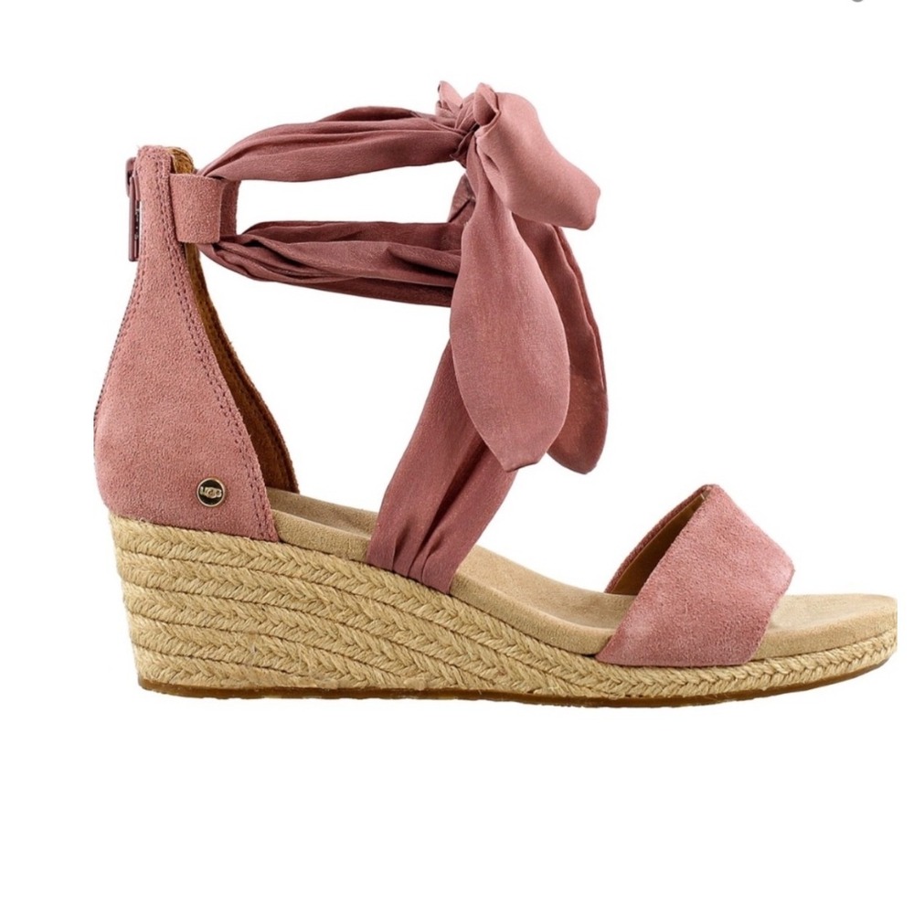 UGG Trina Espadrille Wedge Sandals Womens 7.5 Pink Dawn Suede Lace Up 1099693 - Picture 3 of 13